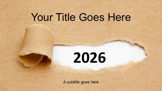 2026 Torn Paper Widescreen PowerPoint Template title slide design