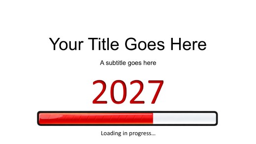 2027 Red Loading Widescreen PowerPoint Template title slide design