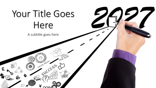 2027 Road to Success Widescreen PowerPoint Template title slide design