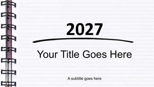 2027 Spiral Notebook Widescreen PowerPoint Template title slide design