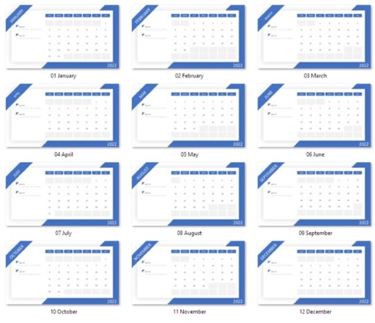 2022 All Calendars Monthly Angles PowerPoint PPT Slide design