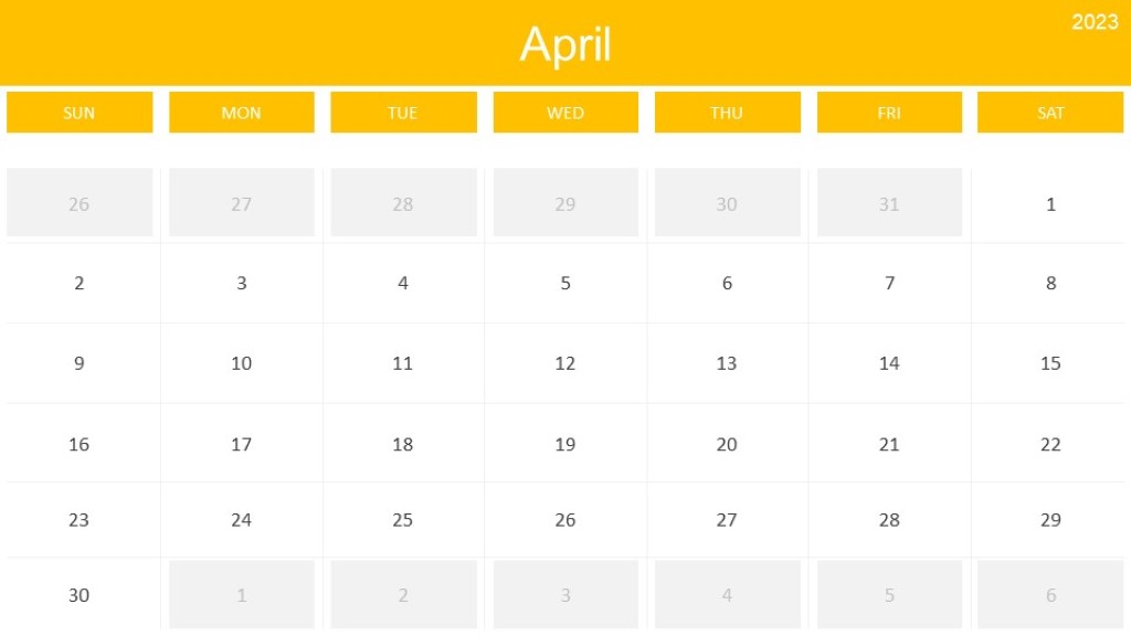 2023 Calendar Monthly April PowerPoint PPT Slide design