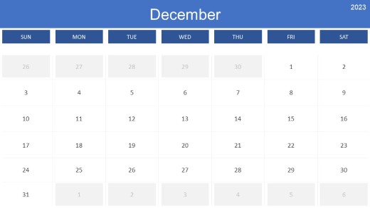 2023 Calendar Monthly December PowerPoint PPT Slide design