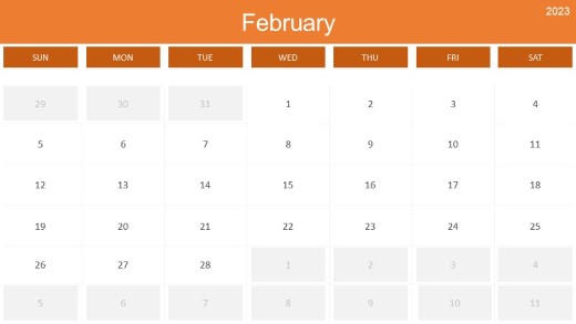 2023 Calendar Monthly February PowerPoint PPT Slide design