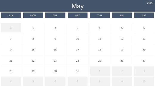 2023 Calendar Monthly May PowerPoint PPT Slide design