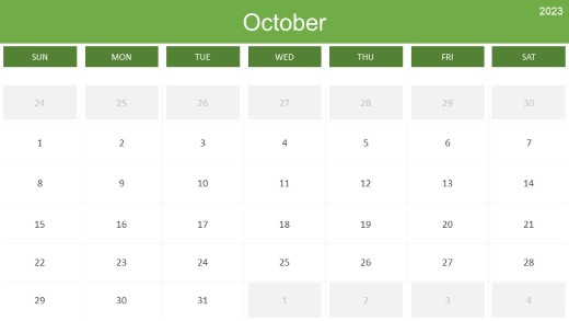 2023 Calendar Monthly October PowerPoint PPT Slide design