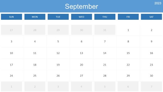 2023 Calendar Monthly September PowerPoint PPT Slide design