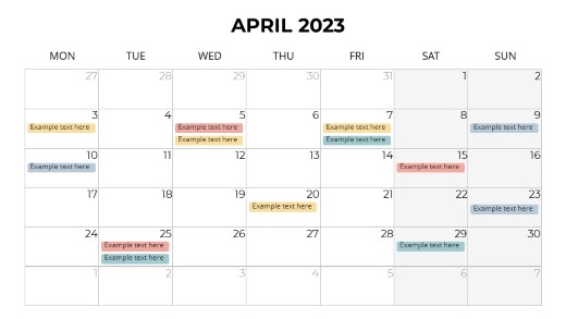 2023 Calendars Monthly Monday April PowerPoint PPT Slide design