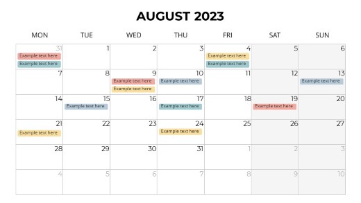 2023 Calendars Monthly Monday August PowerPoint PPT Slide design