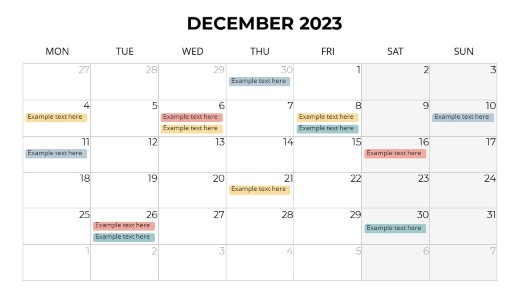 2023 Calendars Monthly Monday December PowerPoint PPT Slide design
