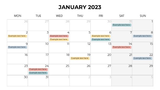 2023 Calendars Monthly Monday January PowerPoint PPT Slide design
