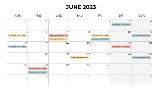2023 Calendars Monthly Monday June PowerPoint PPT Slide design