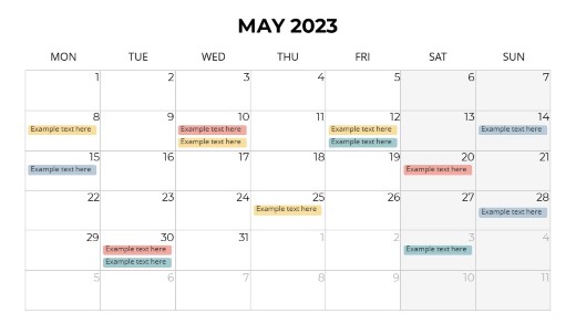 2023 Calendars Monthly Monday May PowerPoint PPT Slide design