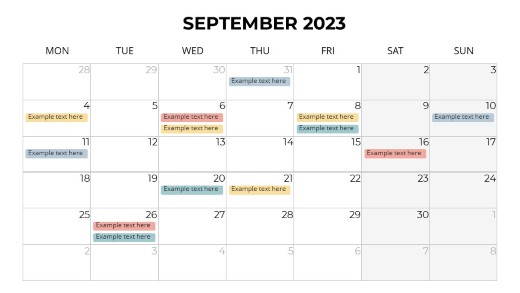 2023 Calendars Monthly Monday September PowerPoint PPT Slide design