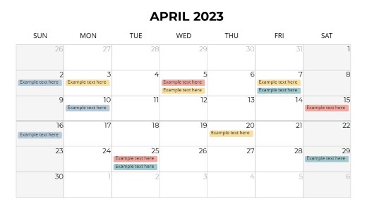 2023 Calendars Monthly Sunday April PowerPoint PPT Slide design