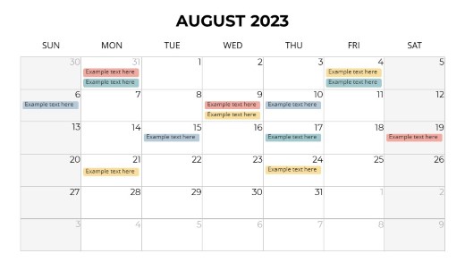 2023 Calendars Monthly Sunday August PowerPoint PPT Slide design