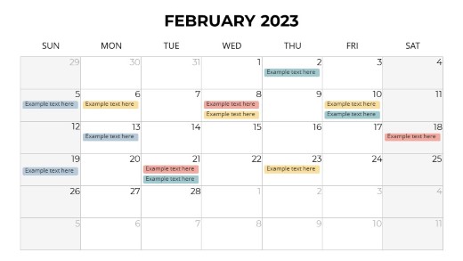 2023 Calendars Monthly Sunday February PowerPoint PPT Slide design