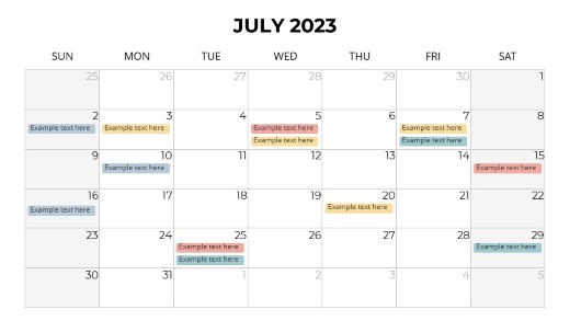 2023 Calendars Monthly Sunday July PowerPoint PPT Slide design