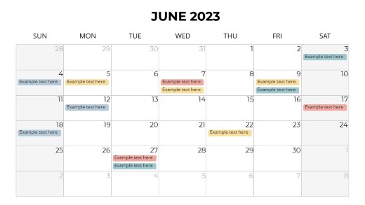 2023 Calendars Monthly Sunday June PowerPoint PPT Slide design