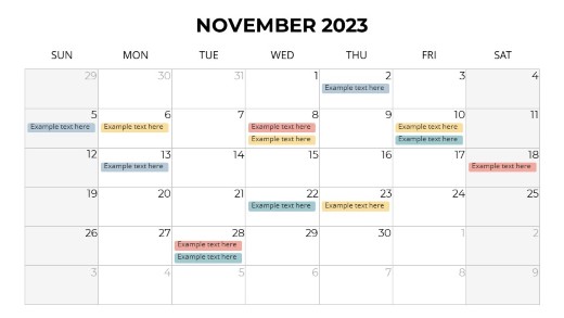 2023 Calendars Monthly Sunday November PowerPoint PPT Slide design
