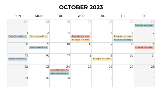 2023 Calendars Monthly Sunday October PowerPoint PPT Slide design
