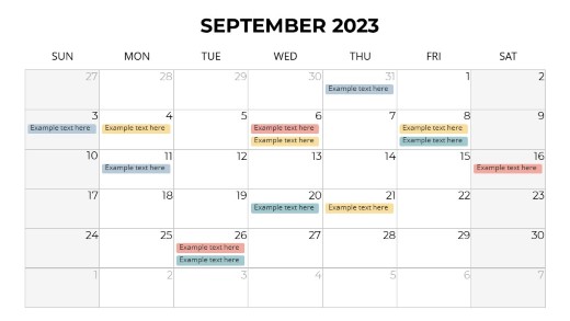 2023 Calendars Monthly Sunday September PowerPoint PPT Slide design