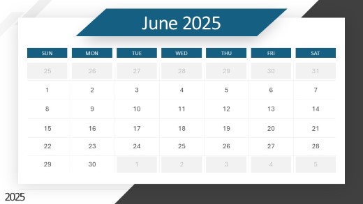 2025 Calendar Month Angle 06 June PowerPoint PPT Slide design