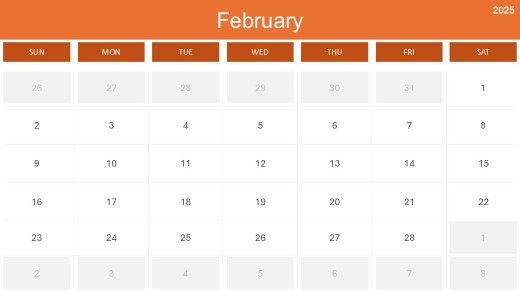 2025 Calendar Month Color Grid 02 February PowerPoint PPT Slide design