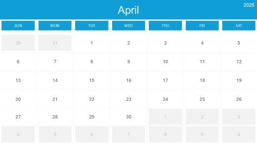 2025 Calendar Month Color Grid 04 April PowerPoint PPT Slide design