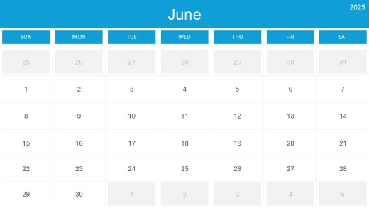 2025 Calendar Month Color Grid 06 June PowerPoint PPT Slide design