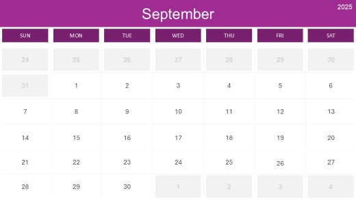 2025 Calendar Month Color Grid 09 September PowerPoint PPT Slide design