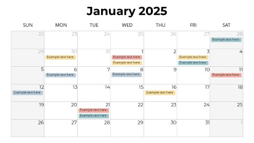 2025 Calendar Monthly Grid 01 January PowerPoint PPT Slide design