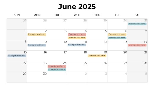2025 Calendar Monthly Grid 06 June PowerPoint PPT Slide design
