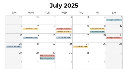 2025 Calendar Monthly Grid 07 July PowerPoint PPT Slide design