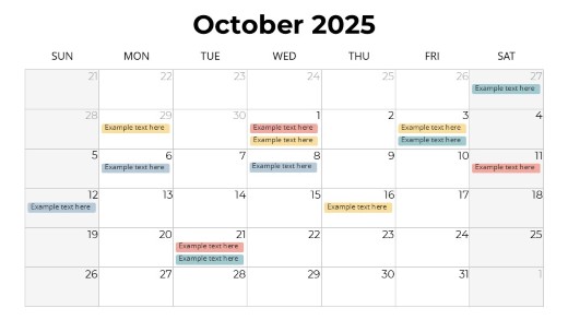 2025 Calendar Monthly Grid 10 October PowerPoint PPT Slide design