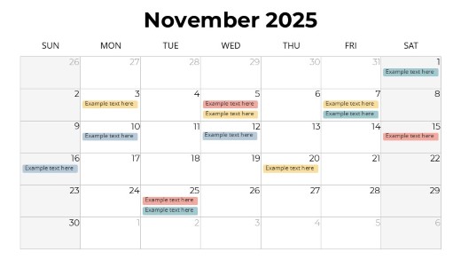 2025 Calendar Monthly Grid 11 November PowerPoint PPT Slide design