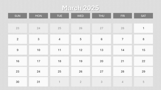 2025 Calendar Monthly Image 03 March PowerPoint PPT Slide design