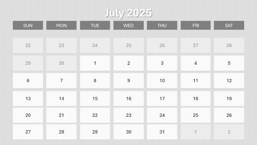 2025 Calendar Monthly Image 07 July PowerPoint PPT Slide design