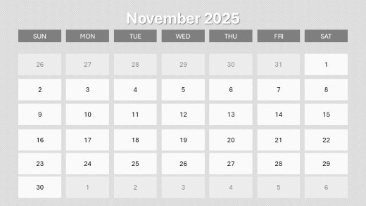 2025 Calendar Monthly Image 11 November PowerPoint PPT Slide design