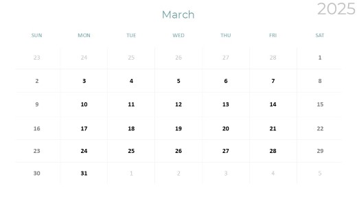 2025 Calendar Monthly Min 03 March PowerPoint PPT Slide design