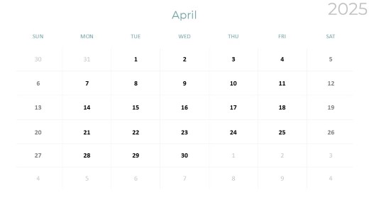 2025 Calendar Monthly Min 04 April PowerPoint PPT Slide design