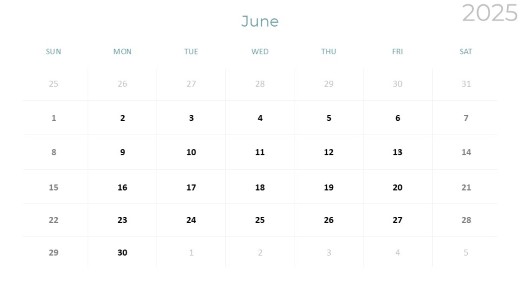 2025 Calendar Monthly Min 06 June PowerPoint PPT Slide design