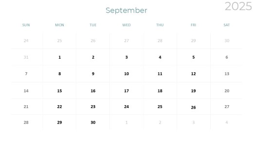 2025 Calendar Monthly Min 09 September PowerPoint PPT Slide design