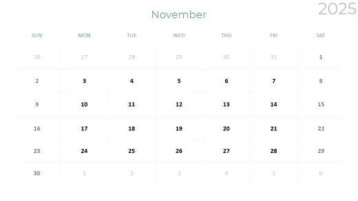 2025 Calendar Monthly Min 11 November PowerPoint PPT Slide design