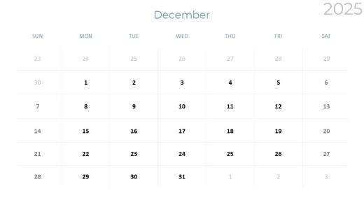 2025 Calendar Monthly Min 12 December PowerPoint PPT Slide design