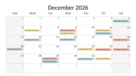 2026 Calendar Grid December PowerPoint PPT Slide design