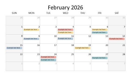 2026 Calendar Grid February PowerPoint PPT Slide design