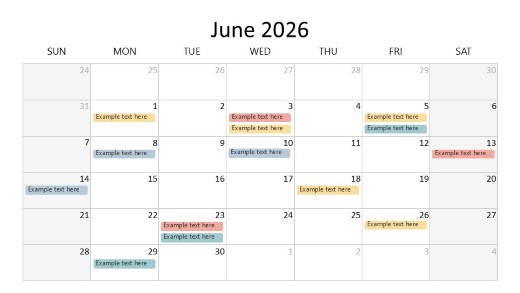 2026 Calendar Grid June PowerPoint PPT Slide design