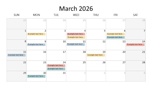 2026 Calendar Grid March PowerPoint PPT Slide design