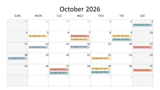 2026 Calendar Grid October PowerPoint PPT Slide design